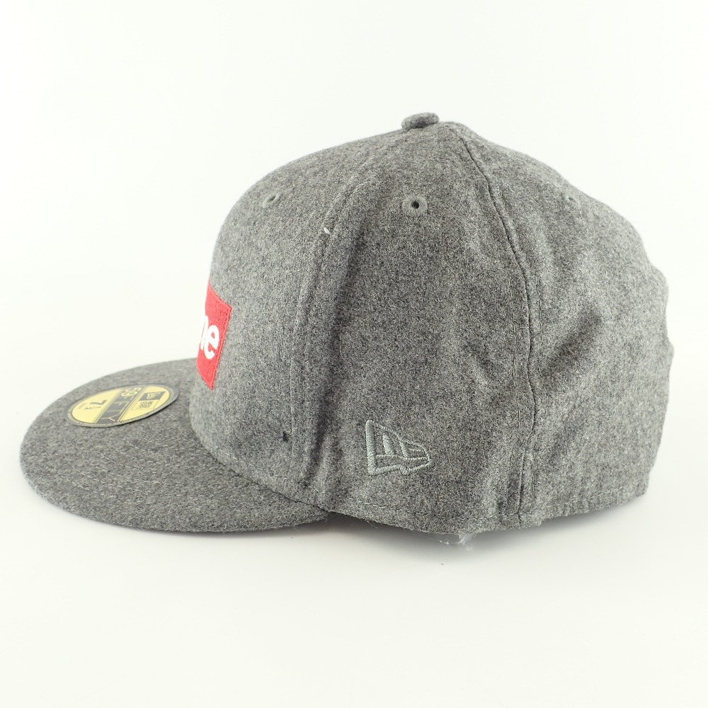 美品 Supreme x NEW ERA x Loro Piana G01052111 ボックスロゴ カシミヤ混ウール キャップ 帽子 7 1/2 59.6cm グレー メンズ 4