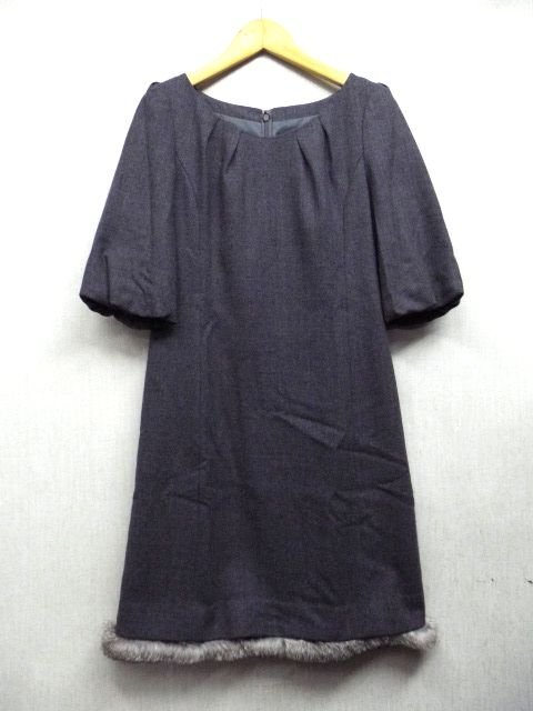 ★UNTITLED  アンタイトル ◎グレー　ウール　裾ファー付き　ワンピース　0サイズ