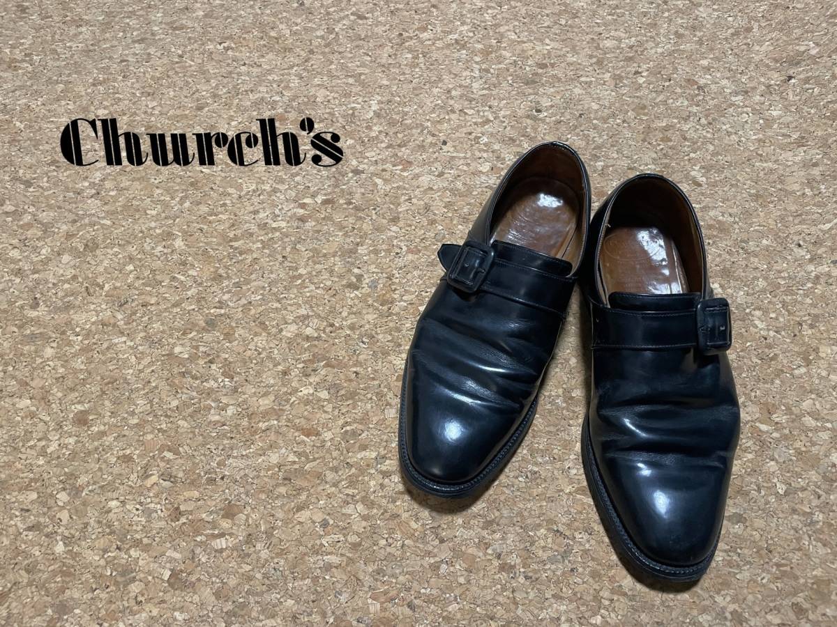 ◯ イングランド製 OLD Church’s モンクストラップ シューズ / 旧チャーチ Westbury ウェストバリー 65F 73 三都市 黒 Mens #Sirchive_画像1