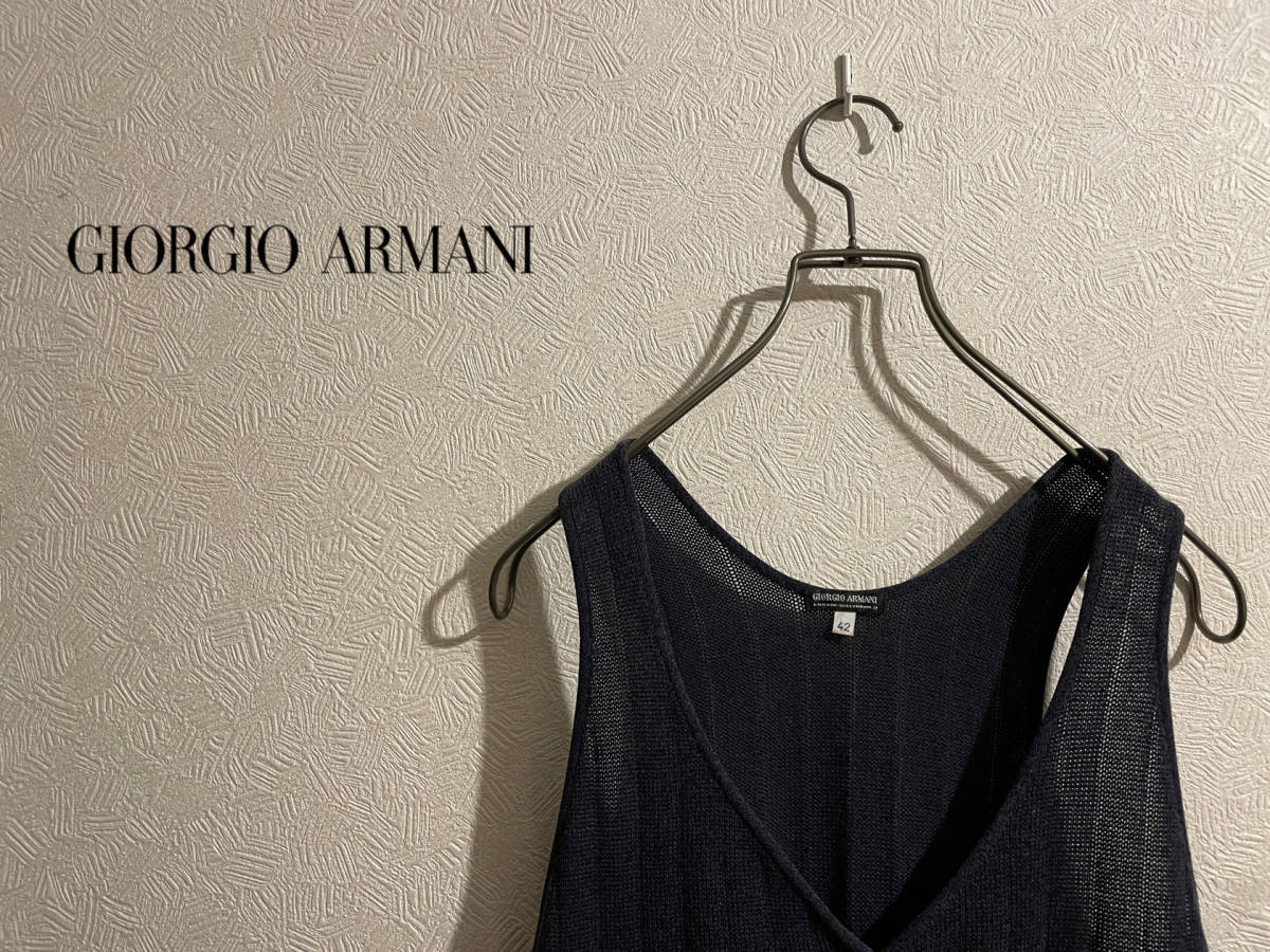 ◯ イタリア製 GIORGIO ARMANI コットン ニット ベスト / ジョルジオ アルマーニ ジレ ブルー グレー 42 Mens #Sirchive_画像1