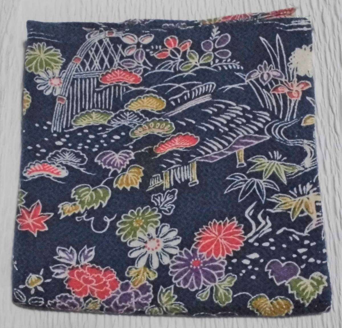  navy blue color ground .. water, boat, season. floral print,.. pattern. ... furoshiki | unused 
