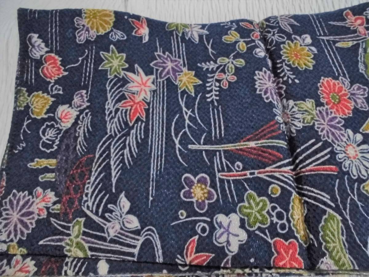  navy blue color ground .. water, boat, season. floral print,.. pattern. ... furoshiki | unused 