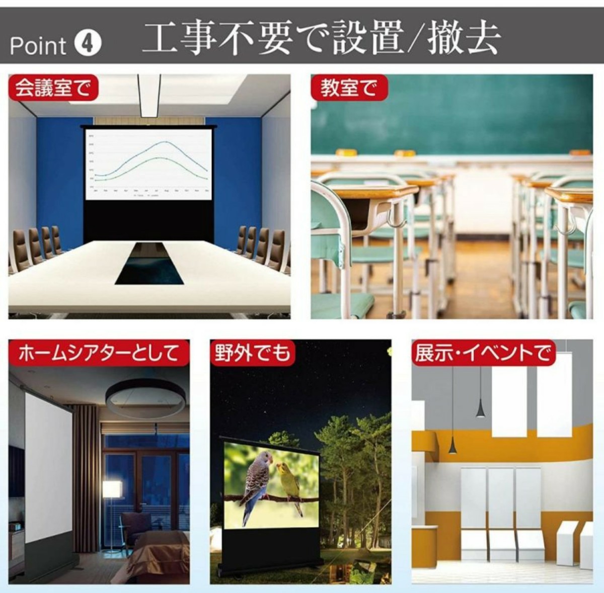 プロジェクタースクリーン 60インチ4対3 自立式 家庭用 業務用 ゲーム