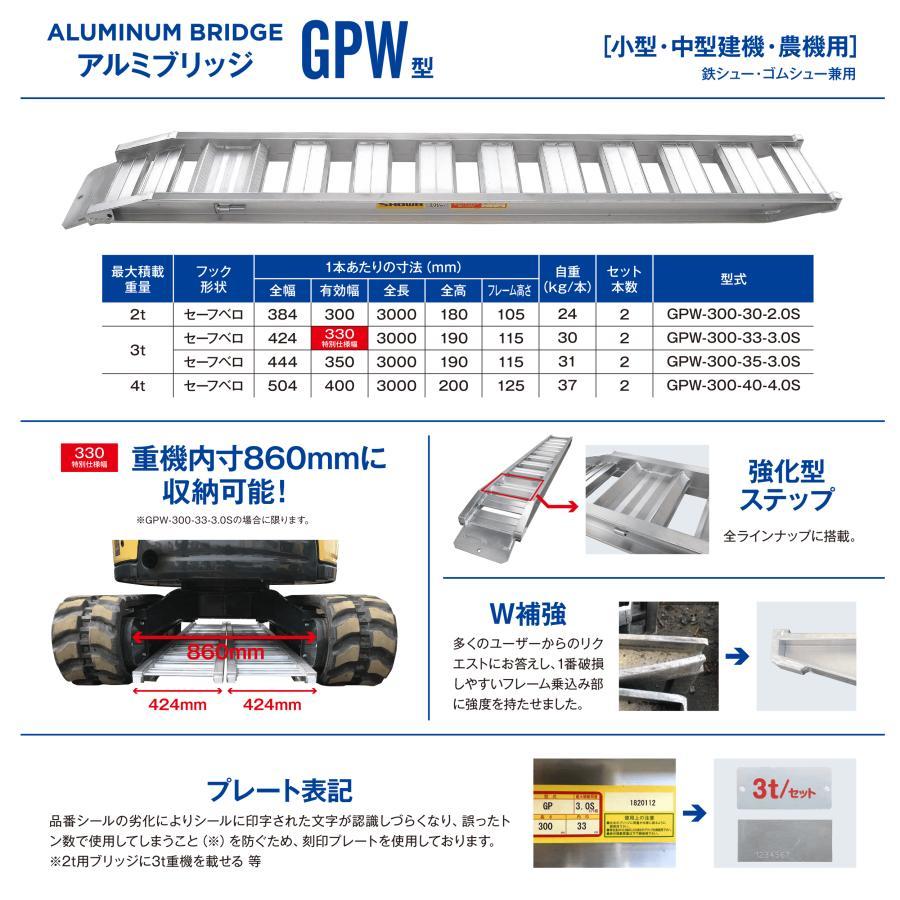 4トン(4t) ベロ式 全長3000/有効幅400(mm)【GPW-300-40-4.0S】昭和アルミブリッジ 2本 組_画像2