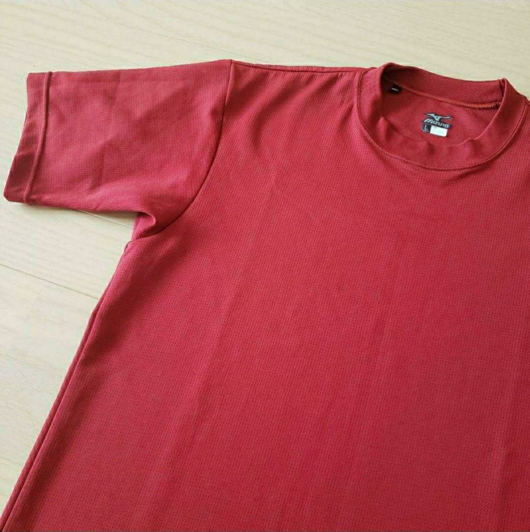【お買得】MIZUNO/野球半袖丸首アンダーシャツ/トレーニングシャツ/ゆったりLサイズ/赤