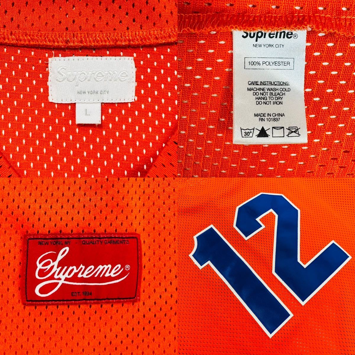 美品】Supreme シュプリーム 半袖 メッシュ ヘンリーネック 刺繍