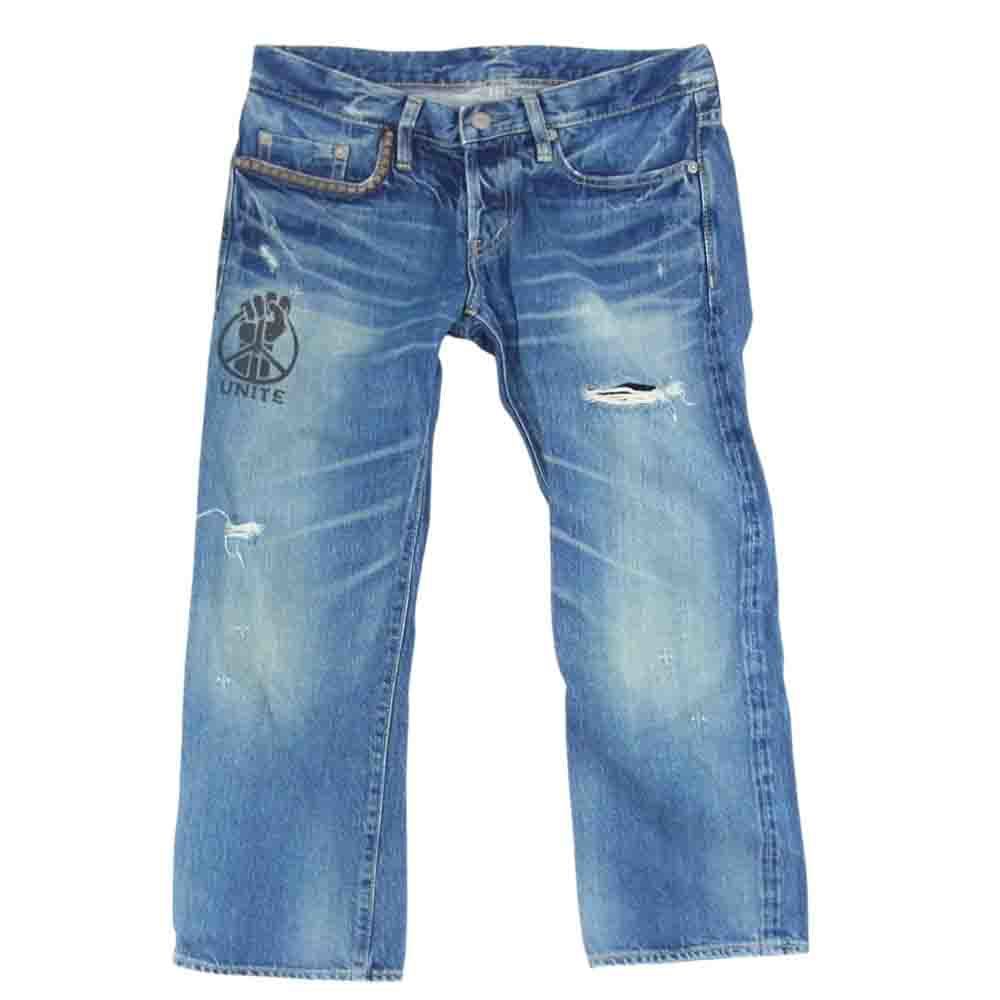 HYSTERIC GLAMOUR ヒステリックグラマー 0211AP11 SP CLASH加工 UNITE スタッズ クロップド デニム パンツ インディゴブルー系 30【中古】