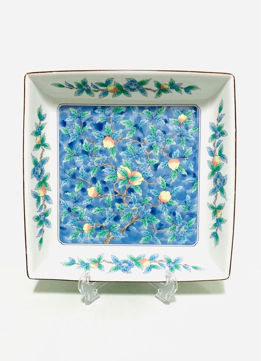 【美品】有田焼/龍峰窯『色絵 花』角皿/飾り皿/骨董/食器/アンティーク/レトロ