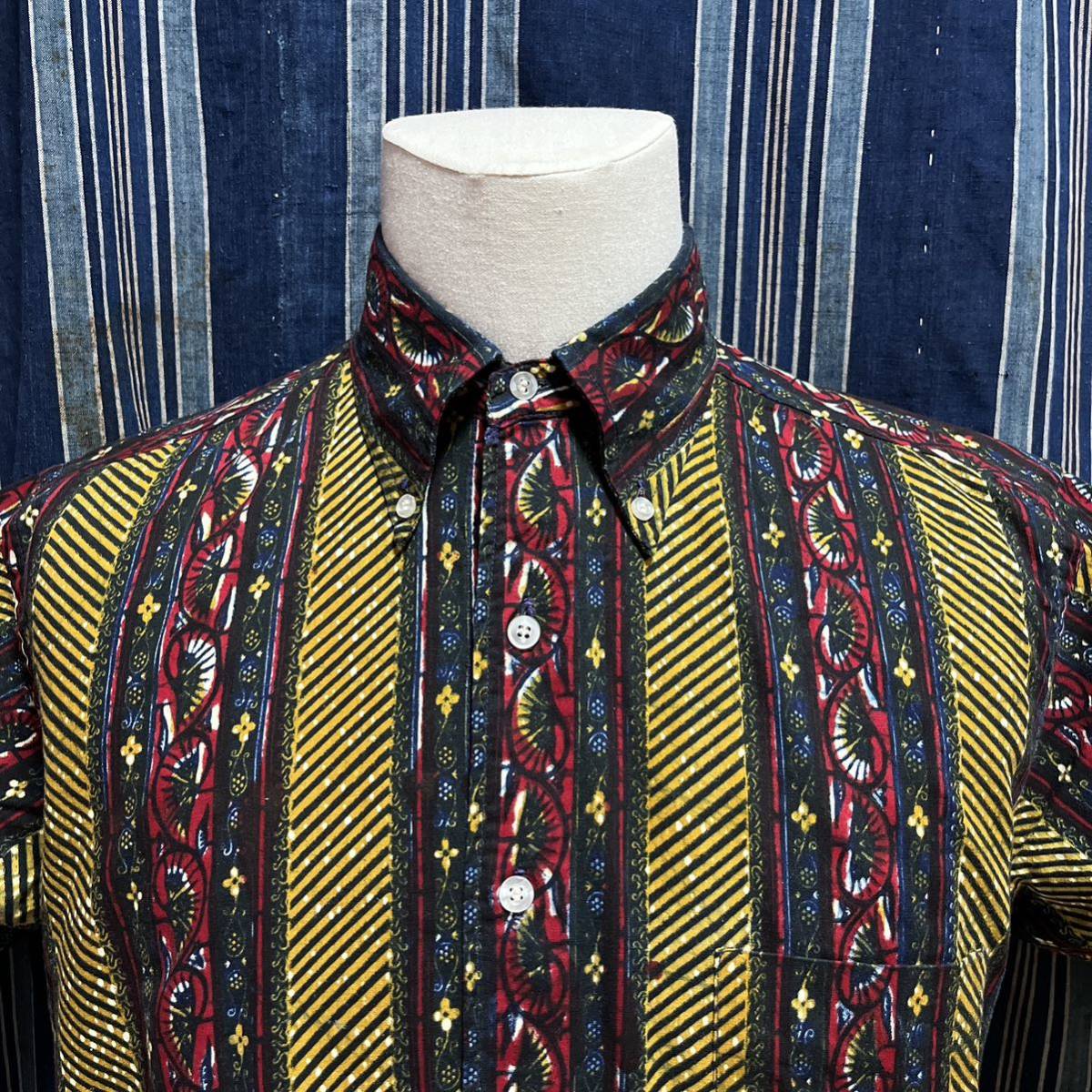 60s donegal batik prints 60年代 ドネガル バティック シャツ アフリカンバティック エスニック 民族柄  総柄 ボタンダウン