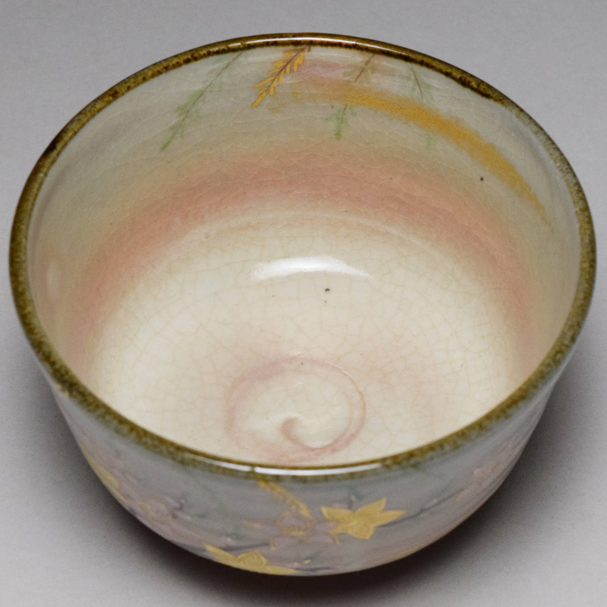 八八八】平安 橋本城岳 乾山写 桃柳文 茶碗 ◇共箱 共布 茶道具 抹茶碗