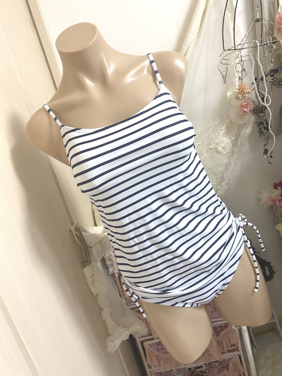 * Lady's swimsuit 7S*shu Lee n* tankini bikini : navy blue x white border pattern 