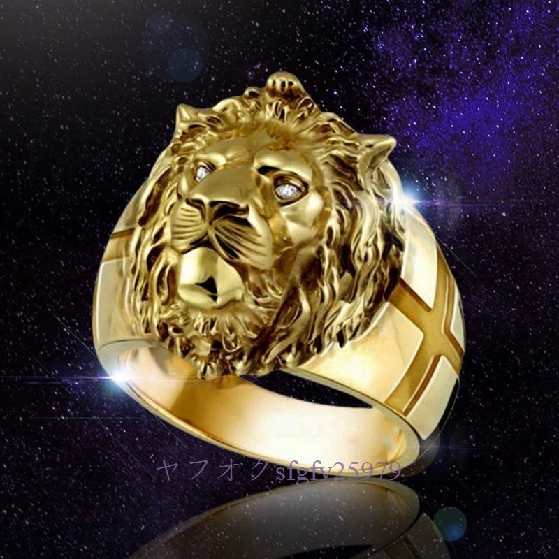 O894☆新品メンズ リング 指輪 男性ステンレス鋼のメンズリング金またはライオンの頭の形をしたリングパーティージュエリー_画像4