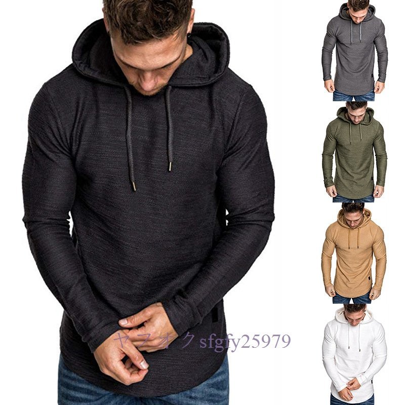 A588I* new goods popular long sleeve men's leisure t shirt training wear tops with a hood .E