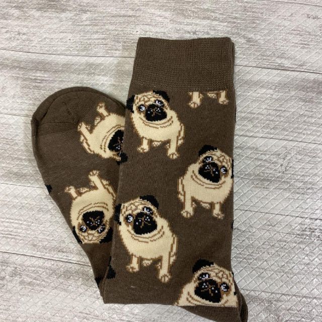 ブサカワ パグ 犬柄ソックス レディース靴下 フリーサイズ ブラウン 2