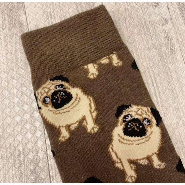 ブサカワ パグ 犬柄ソックス レディース靴下 フリーサイズ ブラウン 2