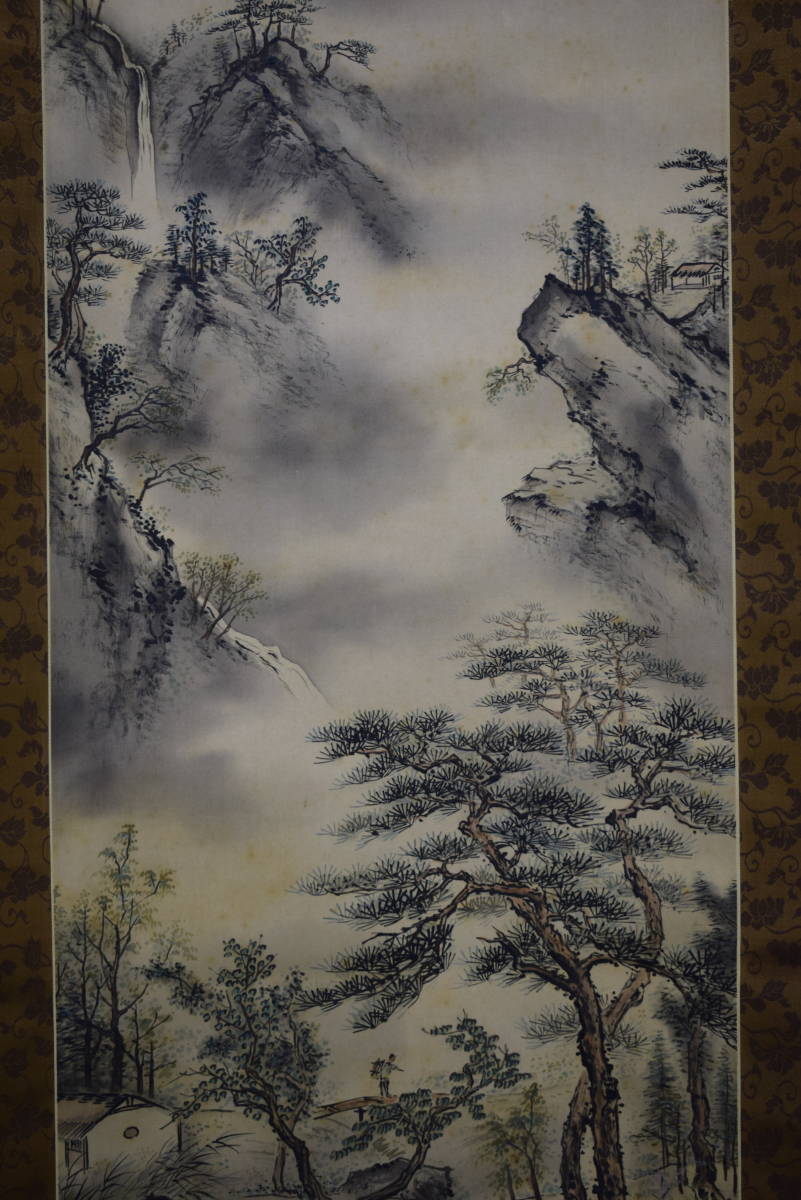 真作/白雲/幽山泉聲/絹表装/布袋屋掛軸HE-483 真作/白雲/幽山泉聲/絹表装/布袋屋掛軸HE-483