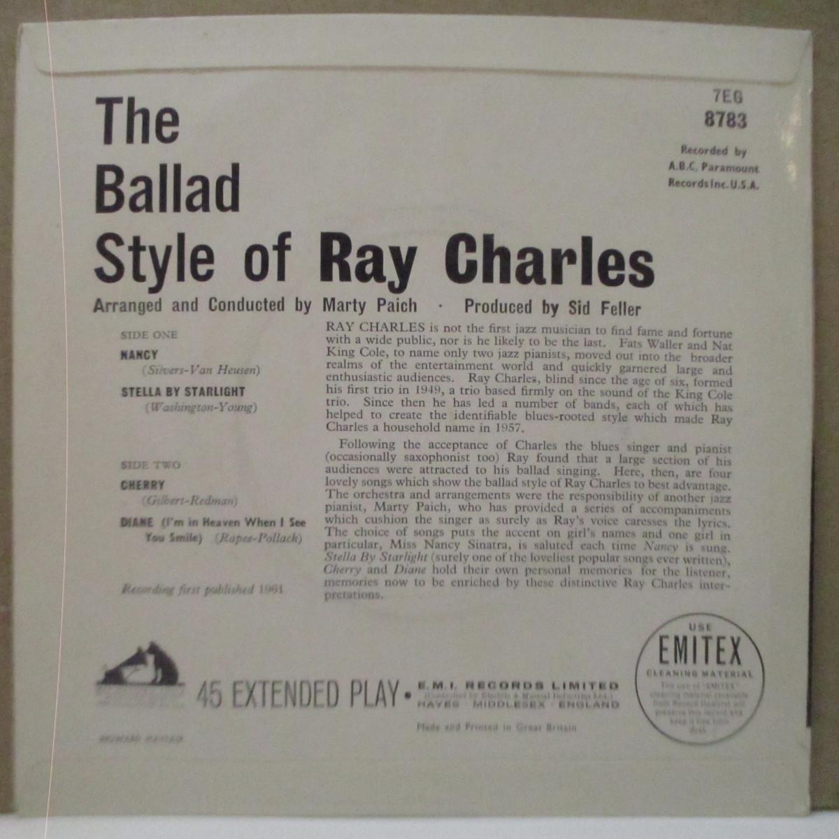 RAY CHARLES-The Ballad Style Of Ray Charles (UK Orig.EP/CFS)_画像2