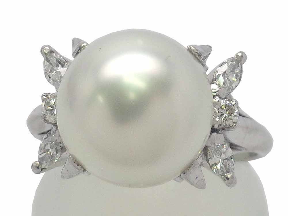 【ラッピング無料】 Pearl Sea South 13号　Jewelry 6.7g Pm900 ダイヤモンドリング 南洋真珠 10.6mm Ring 0.05ct Dia0.25ct 白蝶（しろちょう）真珠