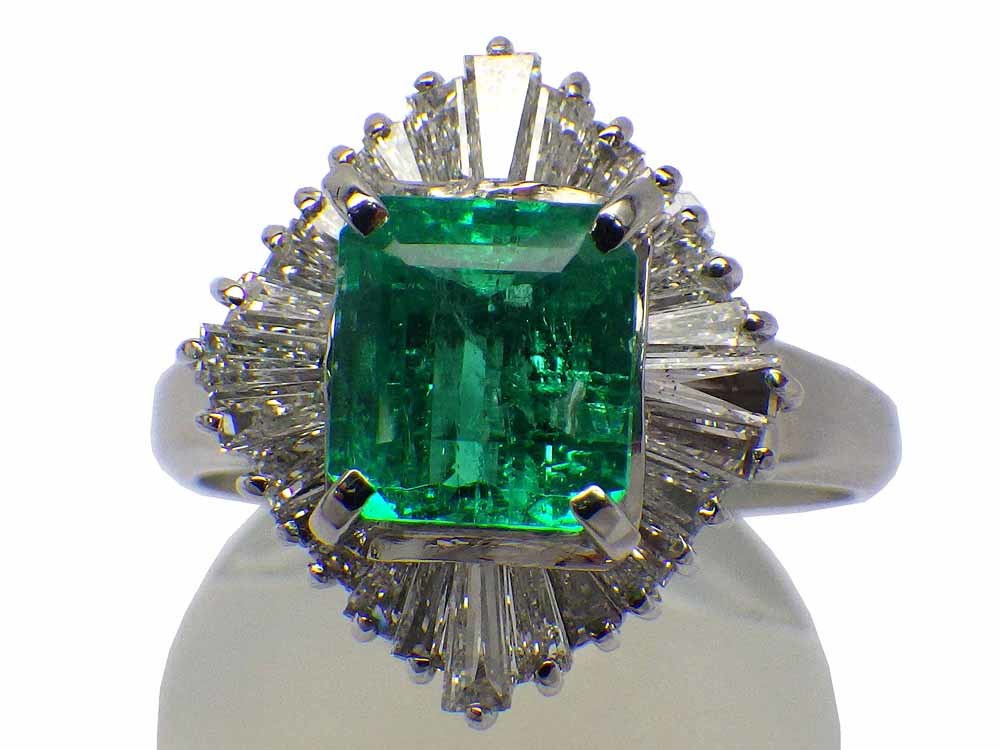  emerald diamond ring Pt900 8.5g 15 number so-ting attaching Jewelry Emerald1.71ct Dia0.85ct Ring