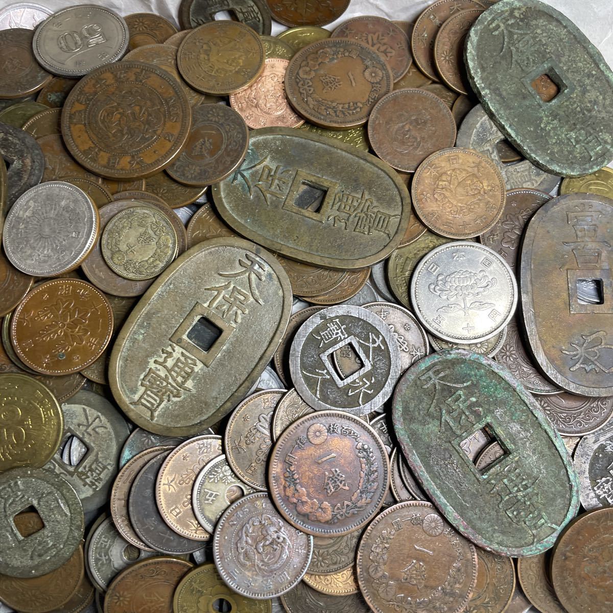 送料無料 1円〜 天保通宝 銀貨 近代古銭 穴銭 銅貨大量 文久永宝 寛永