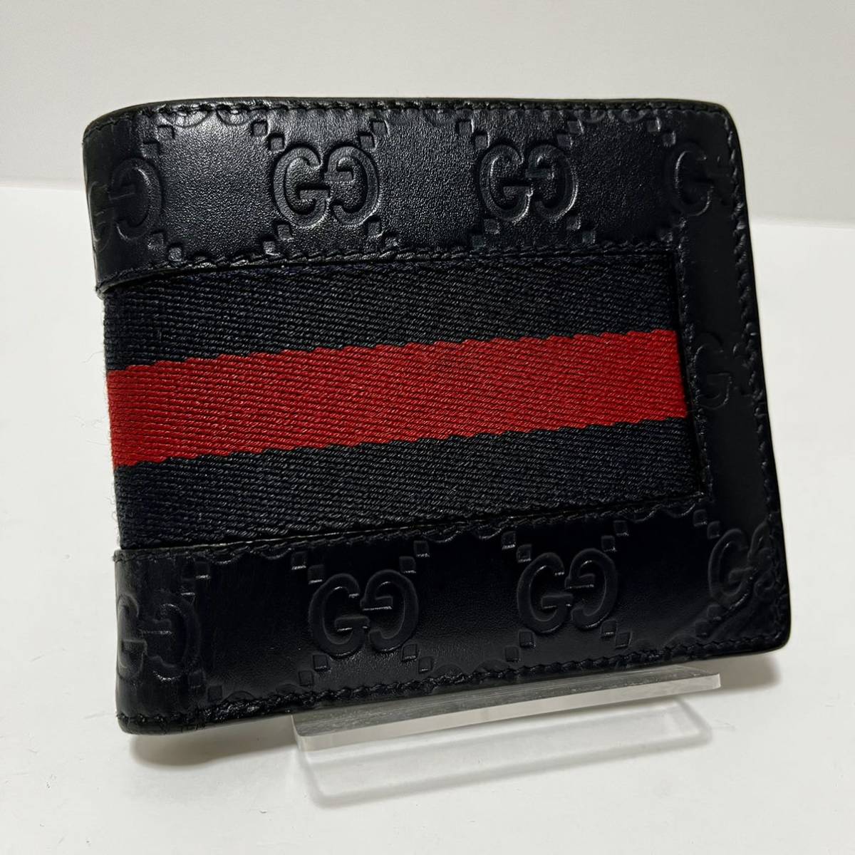 希少カラー【美品】GUCCI グッチ 折り財布 サイフ GG柄 シマレザー