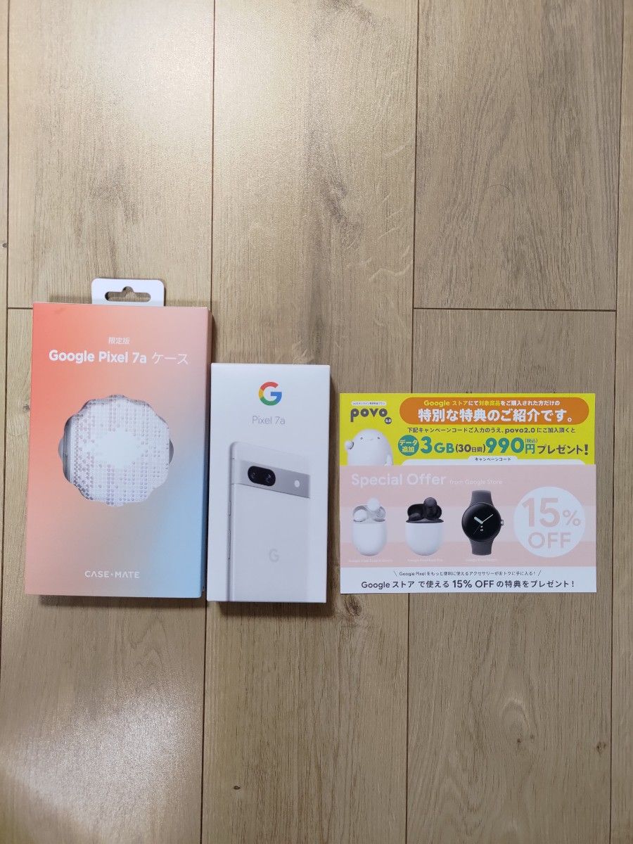 新品未使用】Google Pixel7a 128GB snow+限定ケース+割引券等2枚