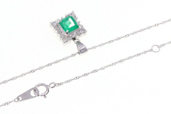 エメラルド ダイヤモンド ネックレス E0.64ct D0.25ct Pt850 Pt900