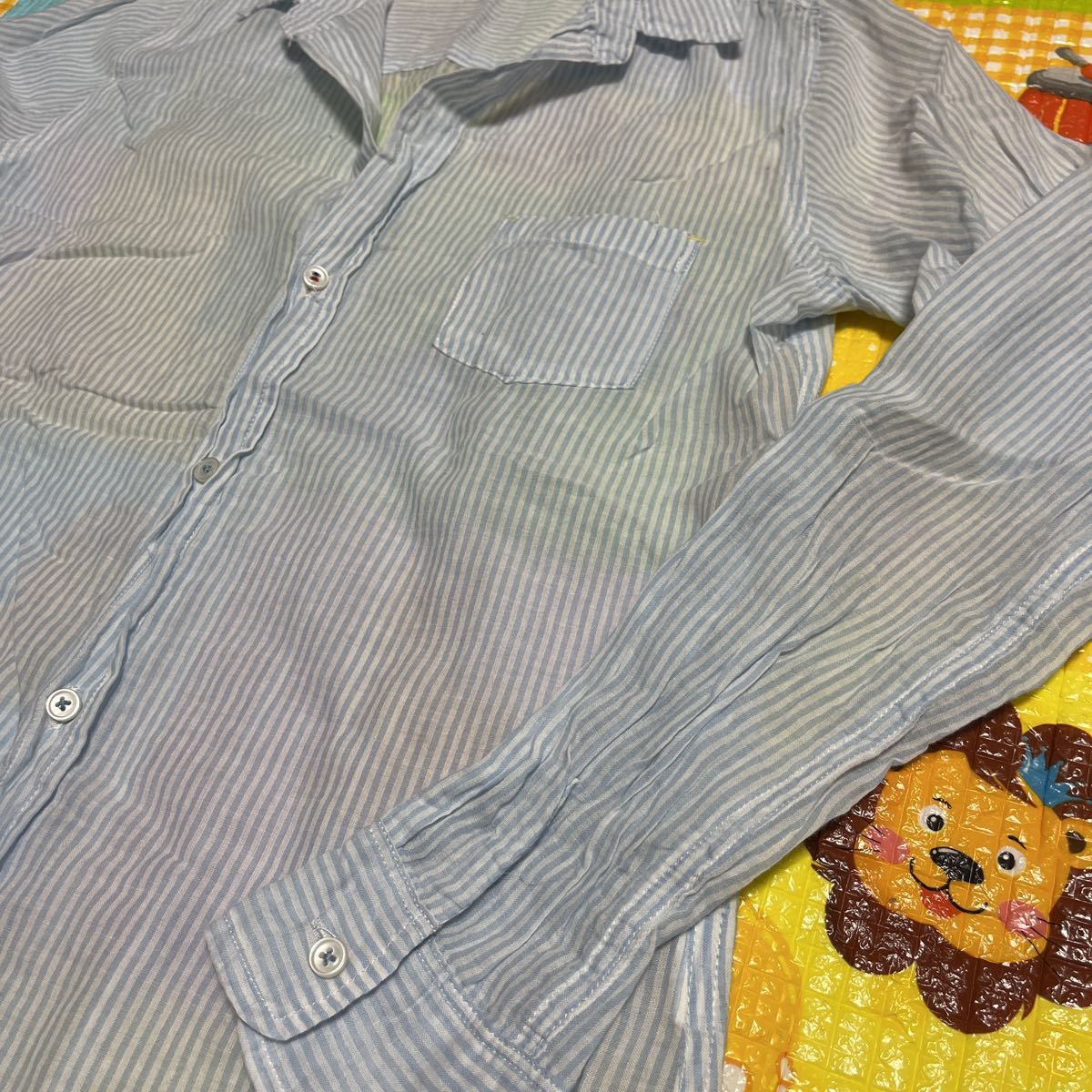 M★*゜Availアベイル シアーシャツ 長袖 7分袖 薄手ストライプ 水色系_画像3