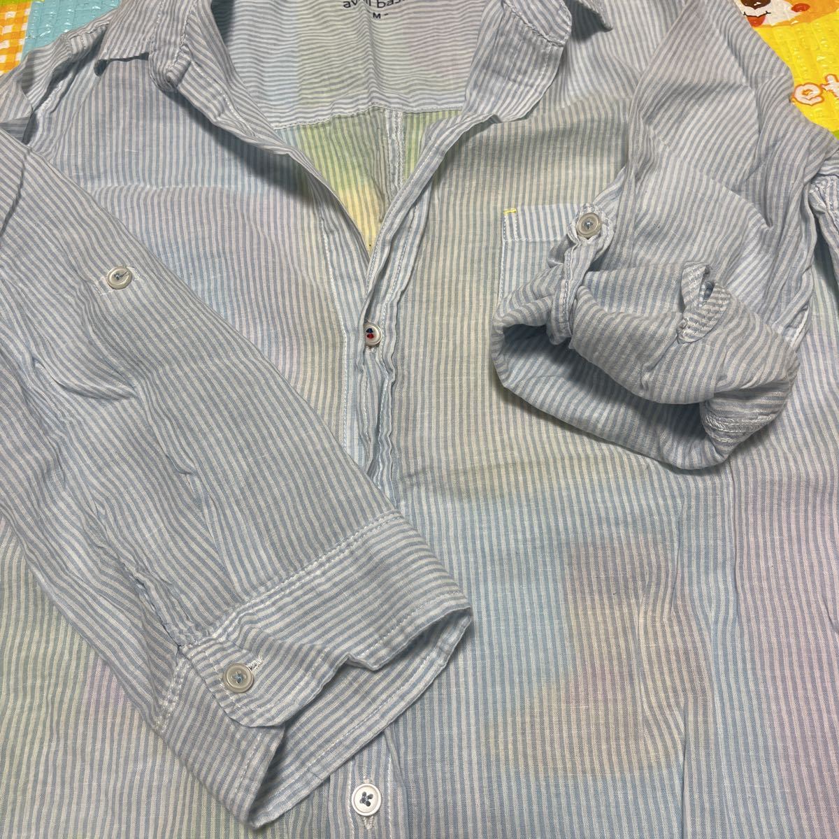 M★*゜Availアベイル シアーシャツ 長袖 7分袖 薄手ストライプ 水色系_画像6