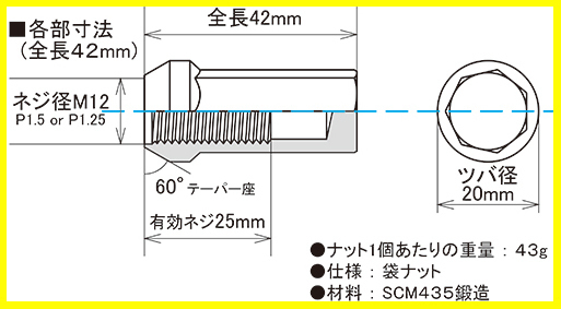 【送料無料】KICS 超軽量★極限 ロングナット全長42mm M12X1.5 20個/トヨタ　ゴールド HPF1A4_画像3