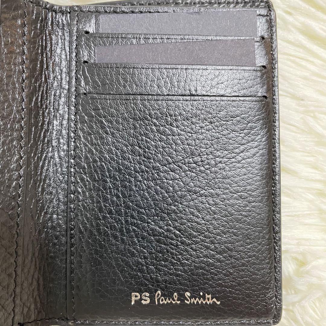 【極美品】ポールスミス ミニ財布 コンパクトウォレット マルチストライプ Paul Smith スマートウォレット 二つ折り財布 ブラック 黒