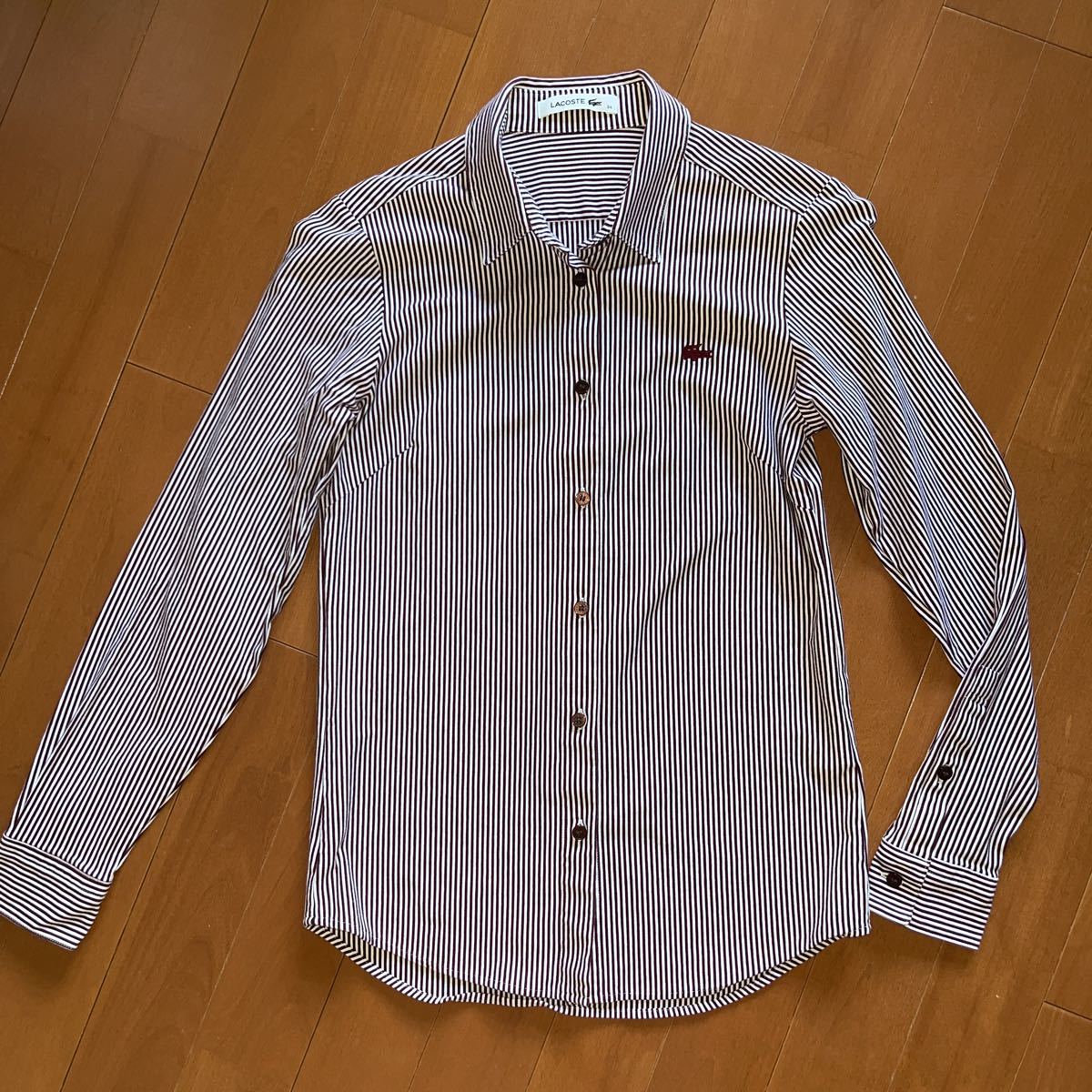LACOSTE ラコステ レディース ストライプカットソーシャツ ブラウス 長袖 サイズ:034 カラー:バーガンディ