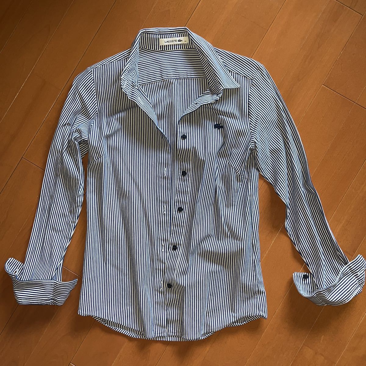 LACOSTE ラコステ レディース ストライプカットソーシャツ ブラウス 長袖 サイズ:034 カラー:ブルー