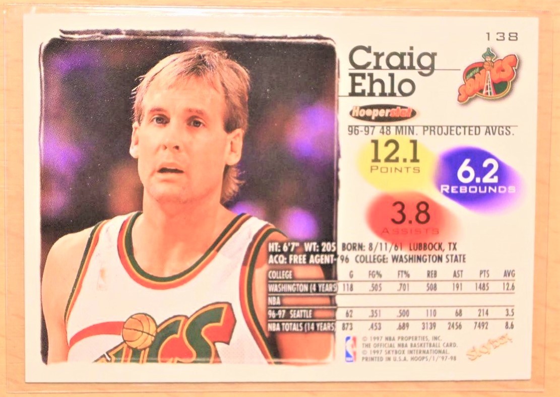 GRAIG EHLO (クレイグ・イーロー) 1997 SKYBOX NBA HOOPS トレーディングカード 【NBA シアトルスーパーソニックス】_画像2