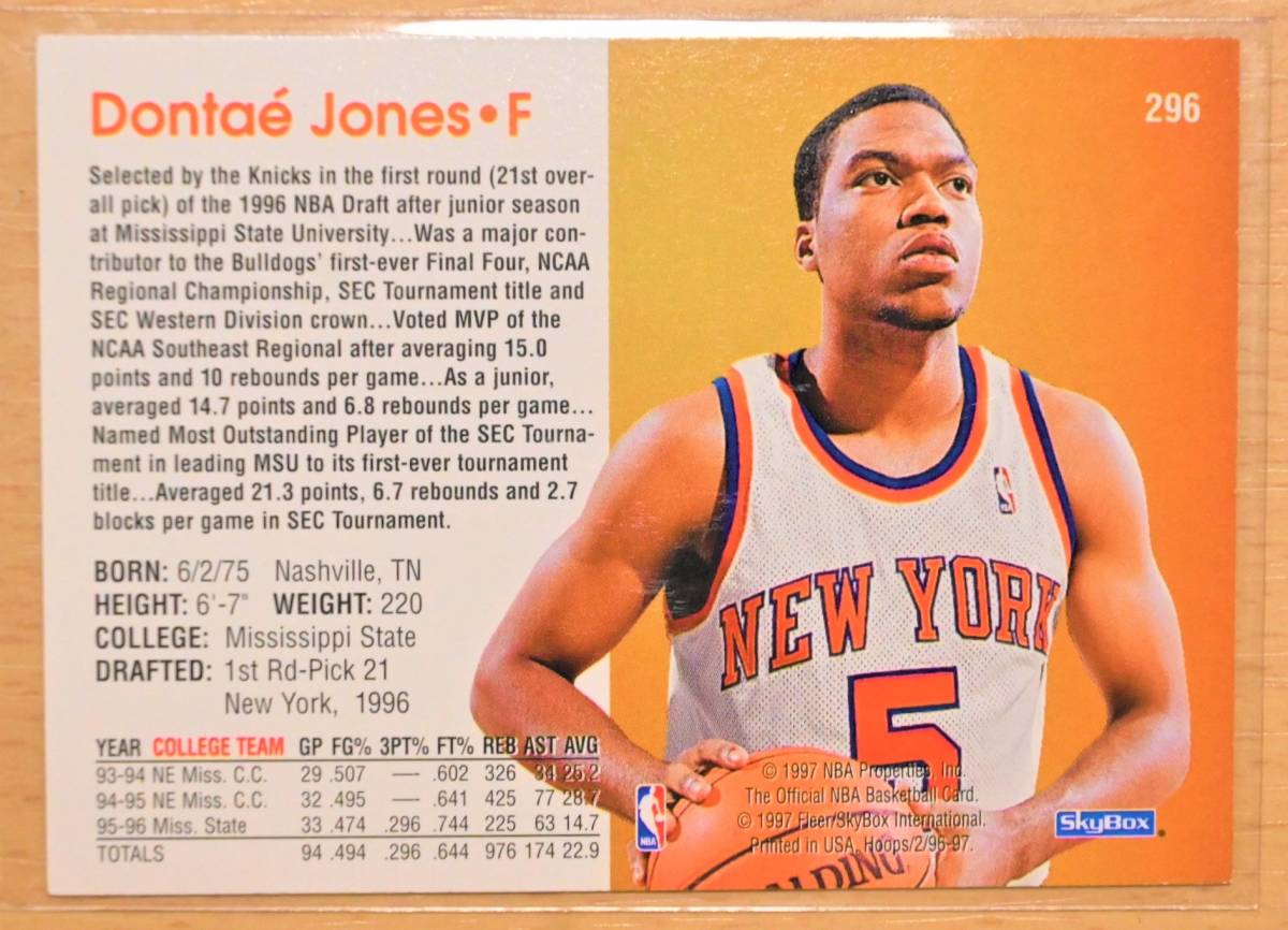 DONTAE JONES (ドンタエ・ジョーンズ) 1997 SKYBOX Rookie ルーキー トレーディングカード 【NBA,ニューヨークニックス,Knicks】_画像2