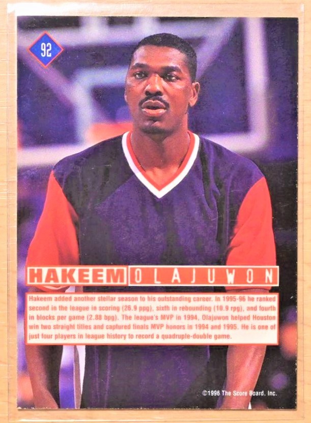 HAKEEM OLAJUWON (アキームオラジュワン) 1996 BASKETBALL GREATS トレーディングカード 92 【NBA,ロケッツ,ROCKETS】_画像2