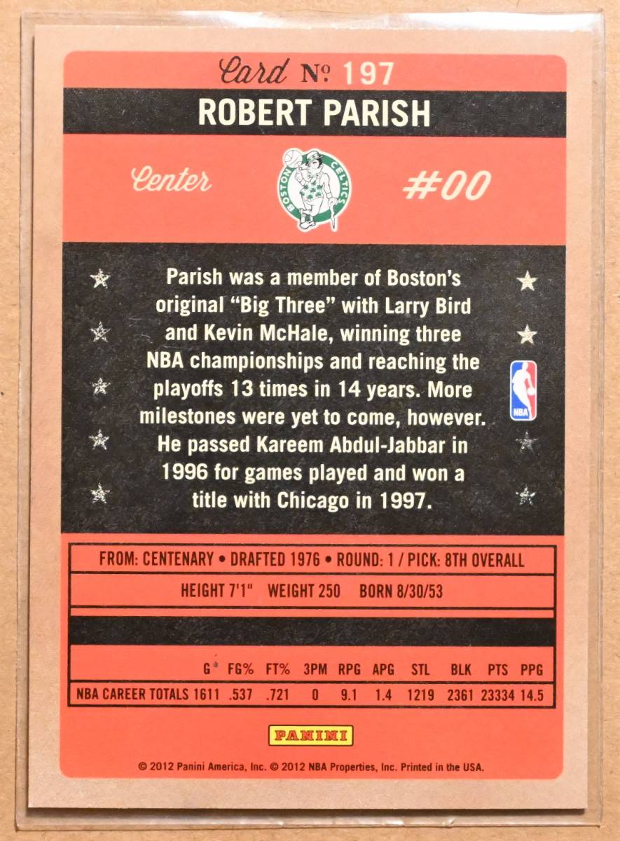 ROBERT PARISH (ロバート・パリッシュ) 2012 PAST トレーディングカード 197 【NBA,BOSTON CELTICS,ボストンセルティックス】_画像2