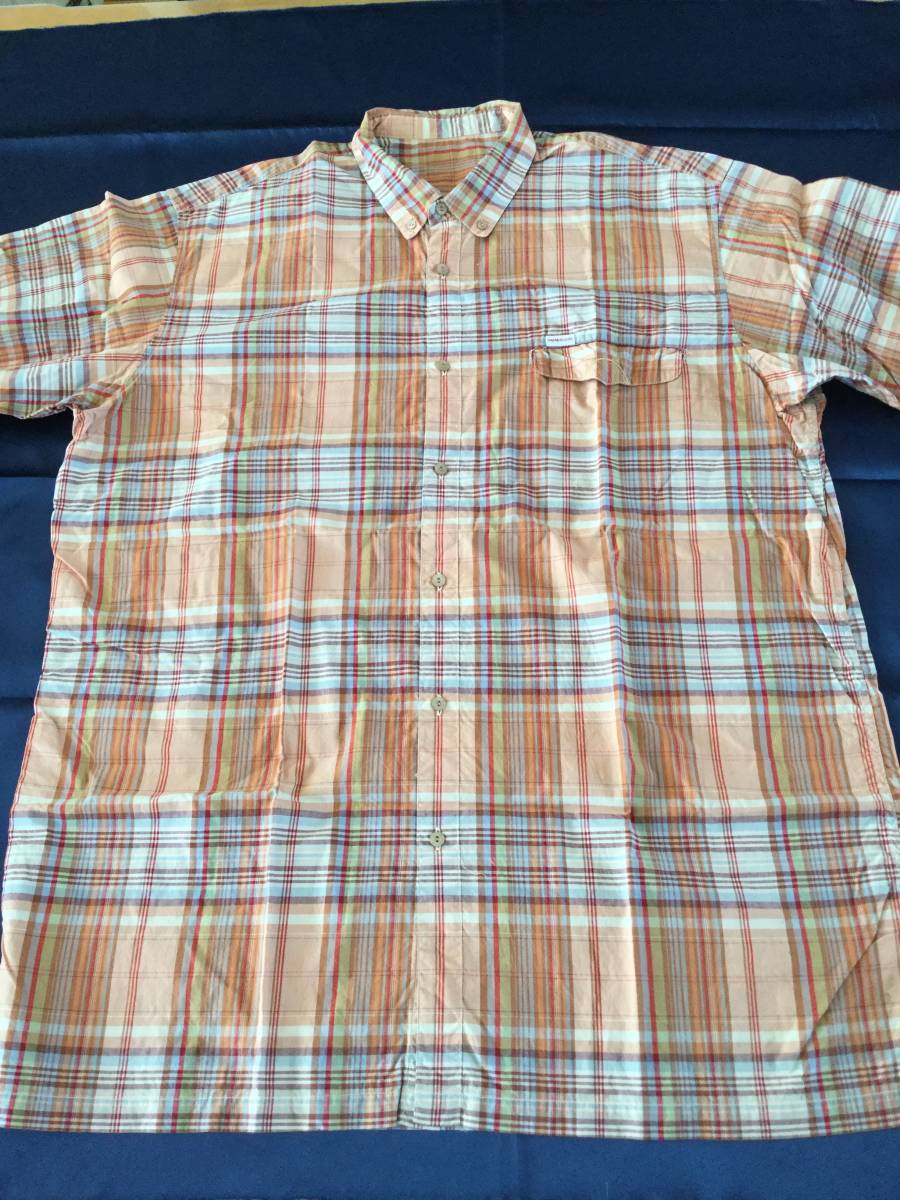 90s PAPAS　パパス　オレンジ系チェックシャツ　半袖　ボタンダウン　綿100％　Lサイズ　メンズ