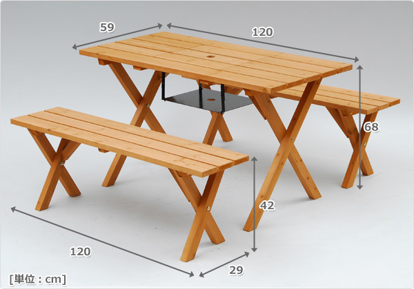 [ on sale ] picnic-table & bench (3 point set )BBQ specification PTS-1207BS Brown 