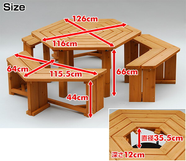 【人気商品】 山善 ガーデン テーブル＆ベンチ セット BBQ仕様 4点セット HXT-135SBR2_画像6