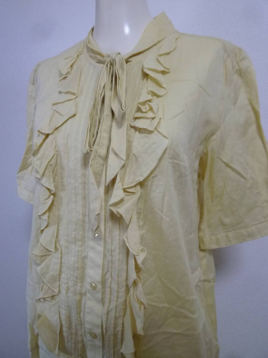 RAY BEAMS/ Ray Beams!. желтый шея лента центральный оборка блуза рубашка One-piece / свет желтый колени длина короткий рукав!325