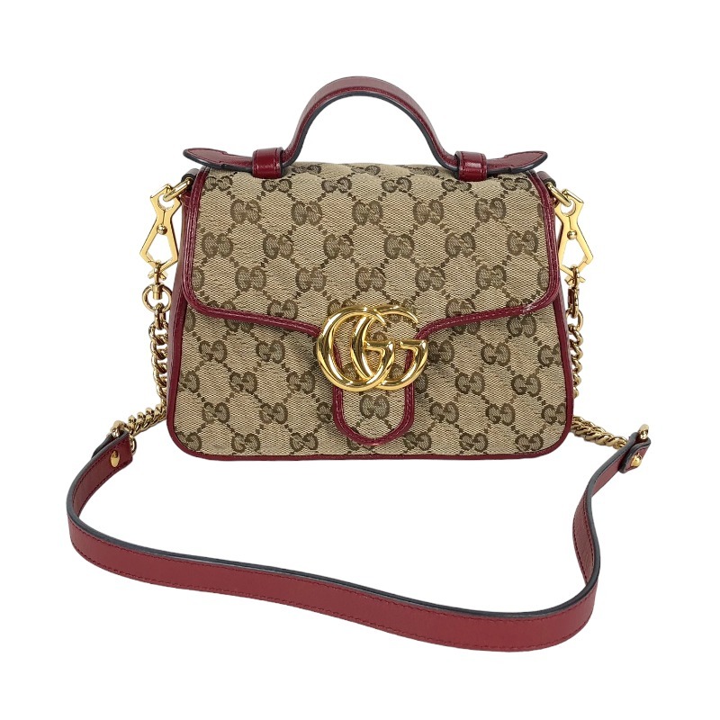 グッチ GUCCI ミニトップハンドル 583571 ベージュ×レッド ショルダーバッグ レディース 中古_画像1