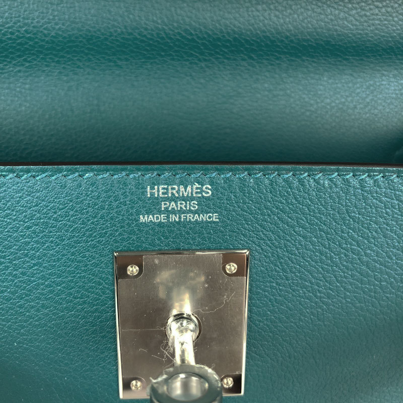 エルメス HERMES ケリー28 Z刻 ヴェールボスフォール　シルバー金具 ハンドバッグ レディース 中古_画像6