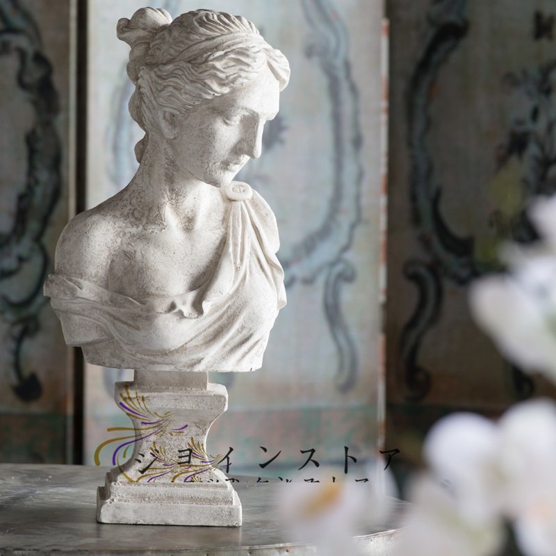 柔らかい表情が印象的な女神 ギリシャ神話 女神像 ディスプレイ 胸像 西洋彫刻 彫像 オブジェ 雑貨 北欧 ダメージ加工 ハンドメイド 樹脂_画像1