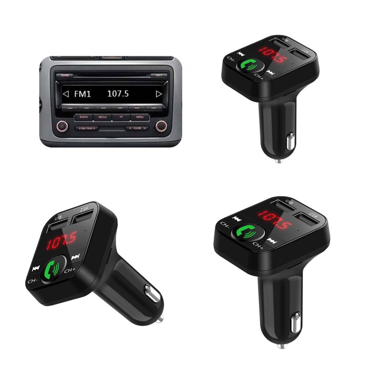 Bluetooth5.0 FMトランスミッター 充電器 充電 音楽再生 同時充電 ハンズフリー スマホ シガーソケット SDカード USB 無線 車載 ホワイト_画像4