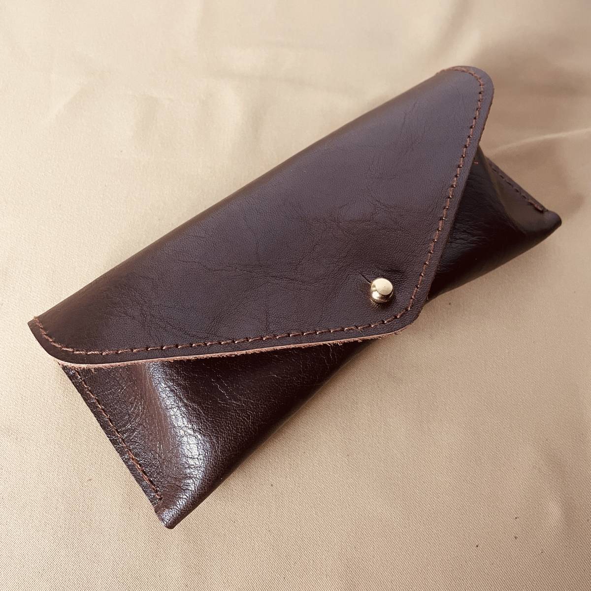  Himeji leather cow leather nose present .. meat thickness dark brown .. original leather glasses case hand made glasses case man and woman use JAPAN craft B4523