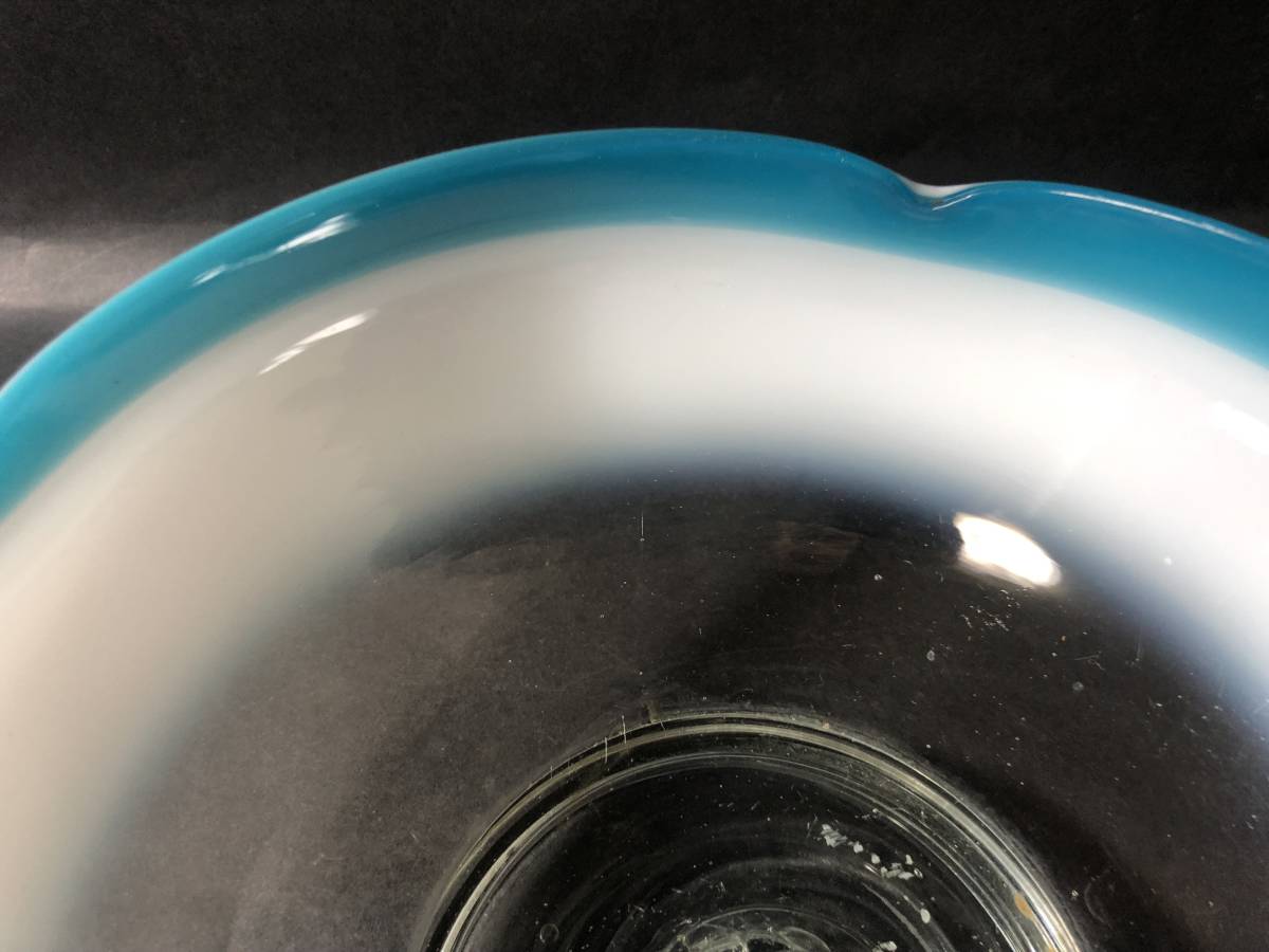 アンティーク　大正ガラス　吹きガラス　乳白にブルー　鉢　氷コップ　あめや瓶　アンティークガラス　_画像9