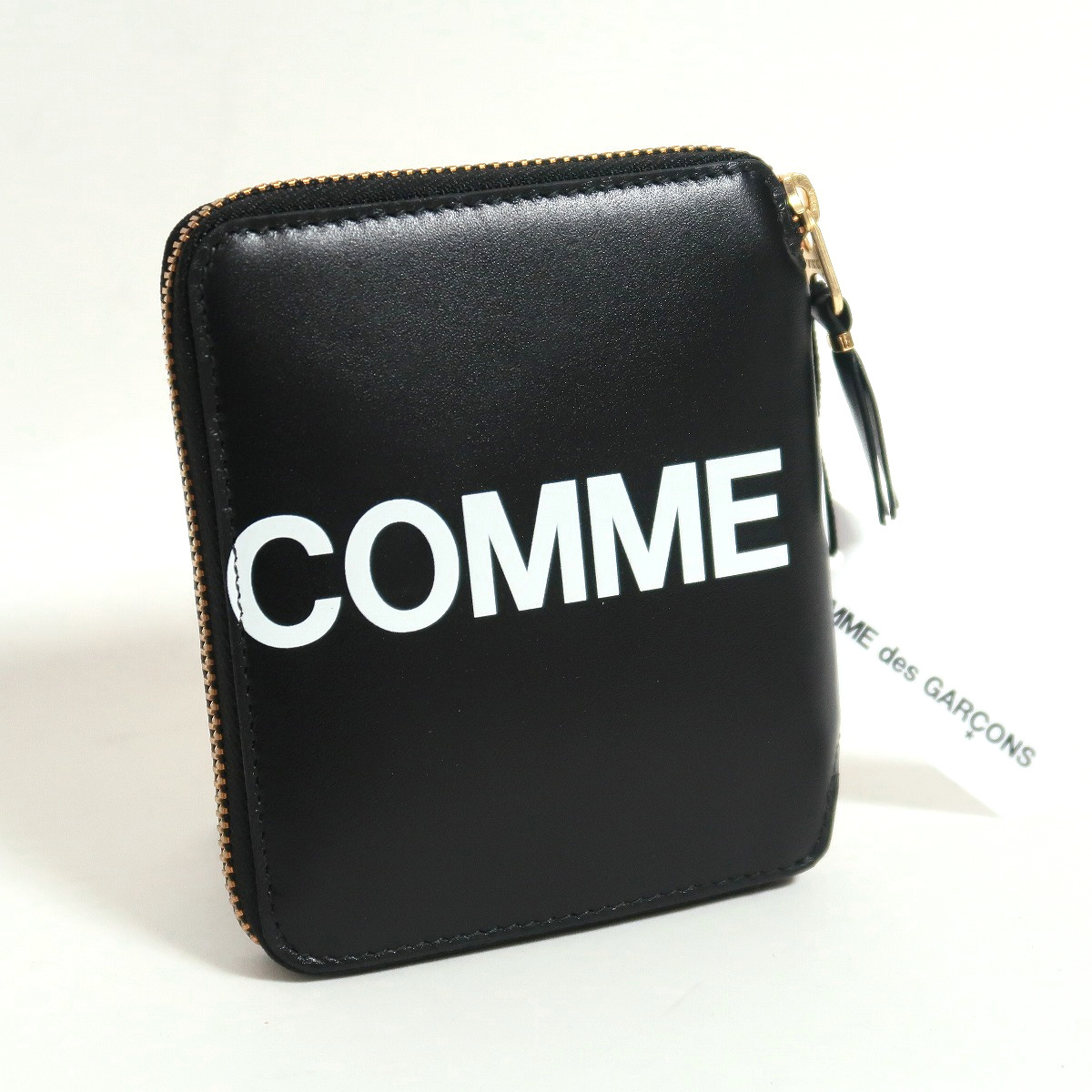 新品 COMME des GARCONS ヒュージ ロゴ 黒 二つ折り 財布 ウォレット