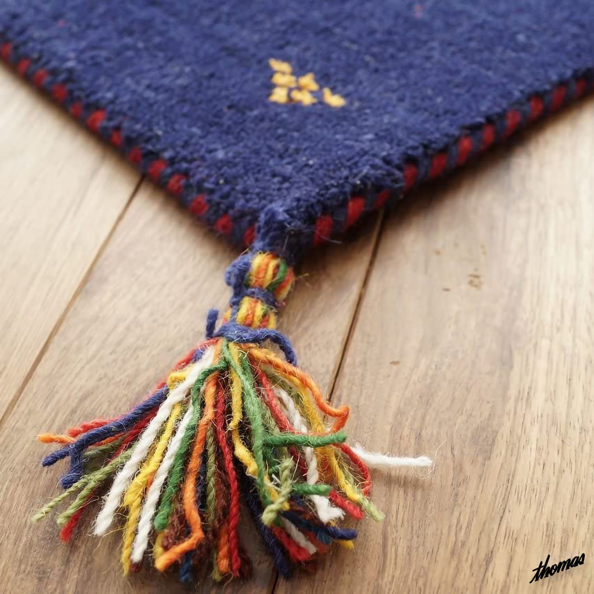 毛足が長く織り目の粗い ブルーウール ギャベラグ 45×75cm 手織り 素朴