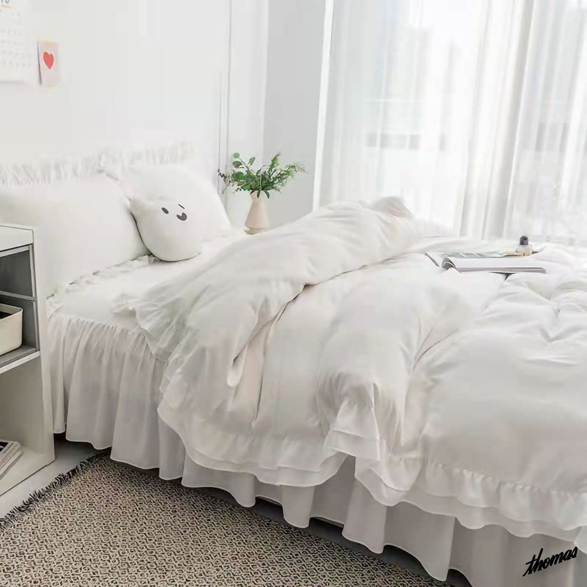 ◆丸洗いできるウォッシャブル生地◆ 寝具カバー ダブルサイズ 4点セット フリルデザイン ポリエステル インテリア 寝室 模様替え_画像1